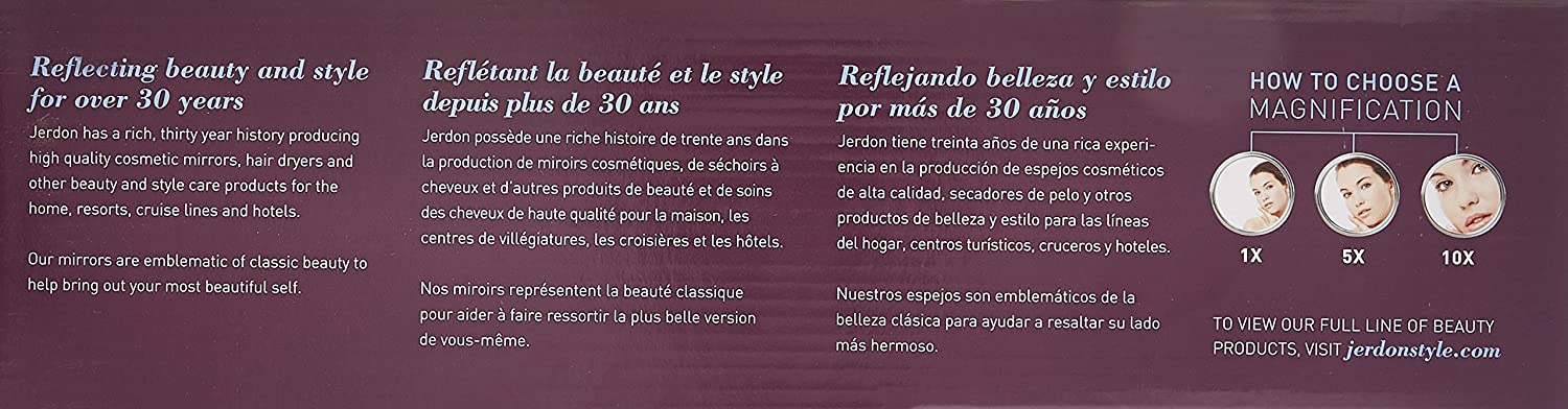 Jerdon 8.5-Inch Lighted Wall Mount Makeup Mirror with 8x Magnification, Bright Brass Finish