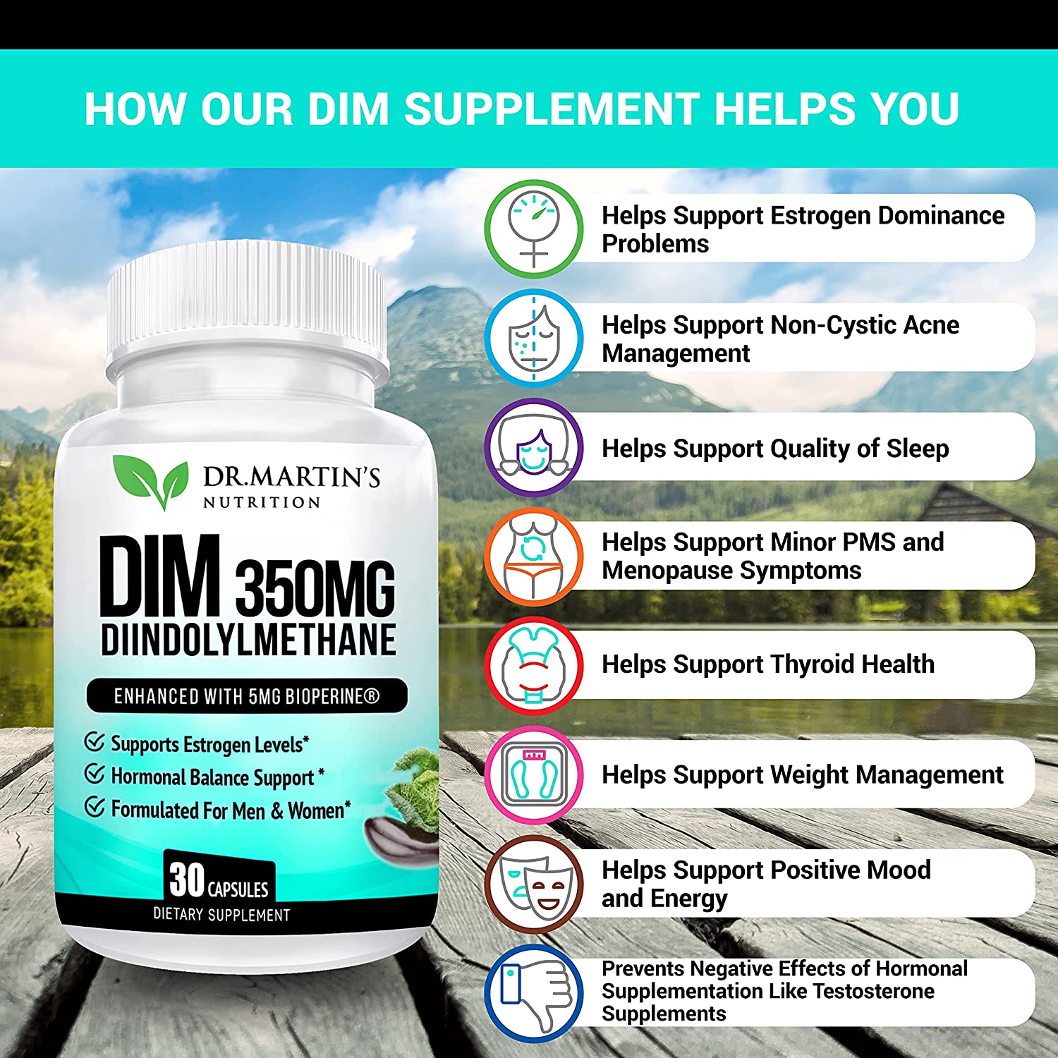 350mg DIM Supplement Plus BioPerine for Estrogen & Hormone Balance Hot