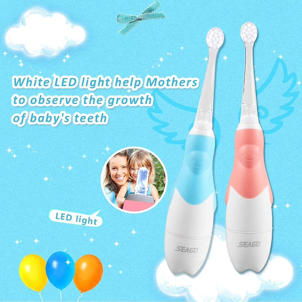 Baby Electric Toothbrush,Sonic Technology Battery Powered Toddler Tooth Brush with Smart LED Timer,W