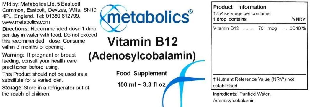 Vitamin B12 Liquid | Pure Adenosylcobalamin Supplement | for Normal Brain Function | Made in The UK