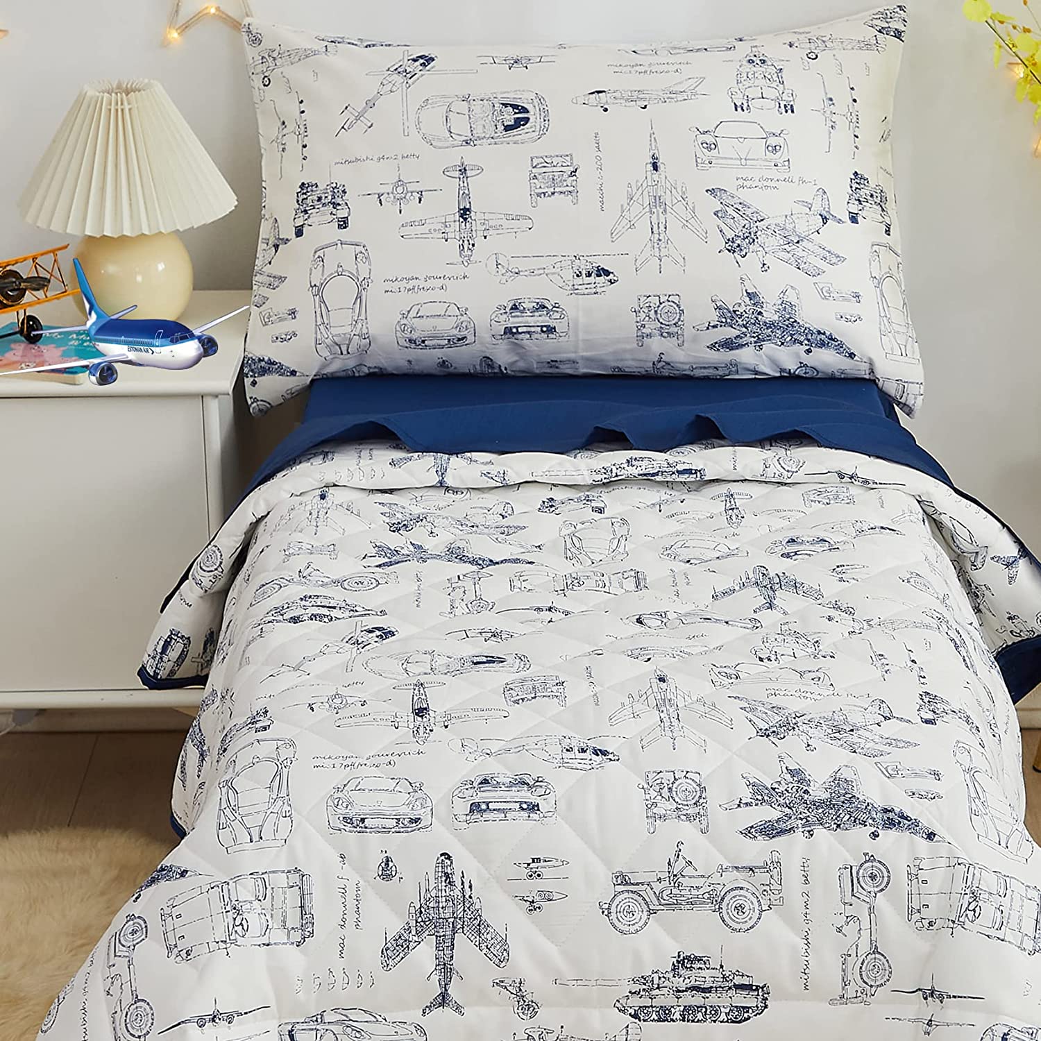 Brandream Cars Truck Toddler Bedding Sets for Boys Bed-in-a-Bag Cotton Comforter Set, 4-Piece Includ