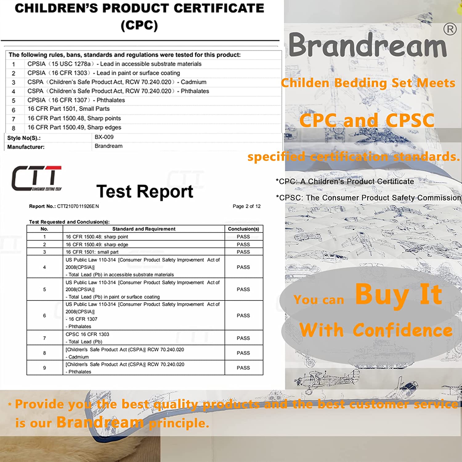 Brandream Cars Truck Toddler Bedding Sets for Boys Bed-in-a-Bag Cotton Comforter Set, 4-Piece Includ