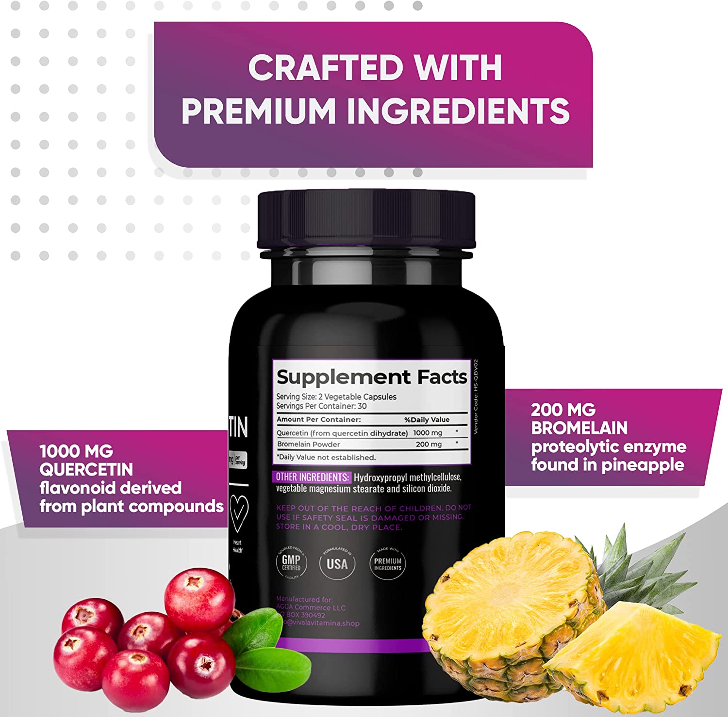 Viva la Vitamina Quercetin and Bromelain Supplement 60Count 1200mg