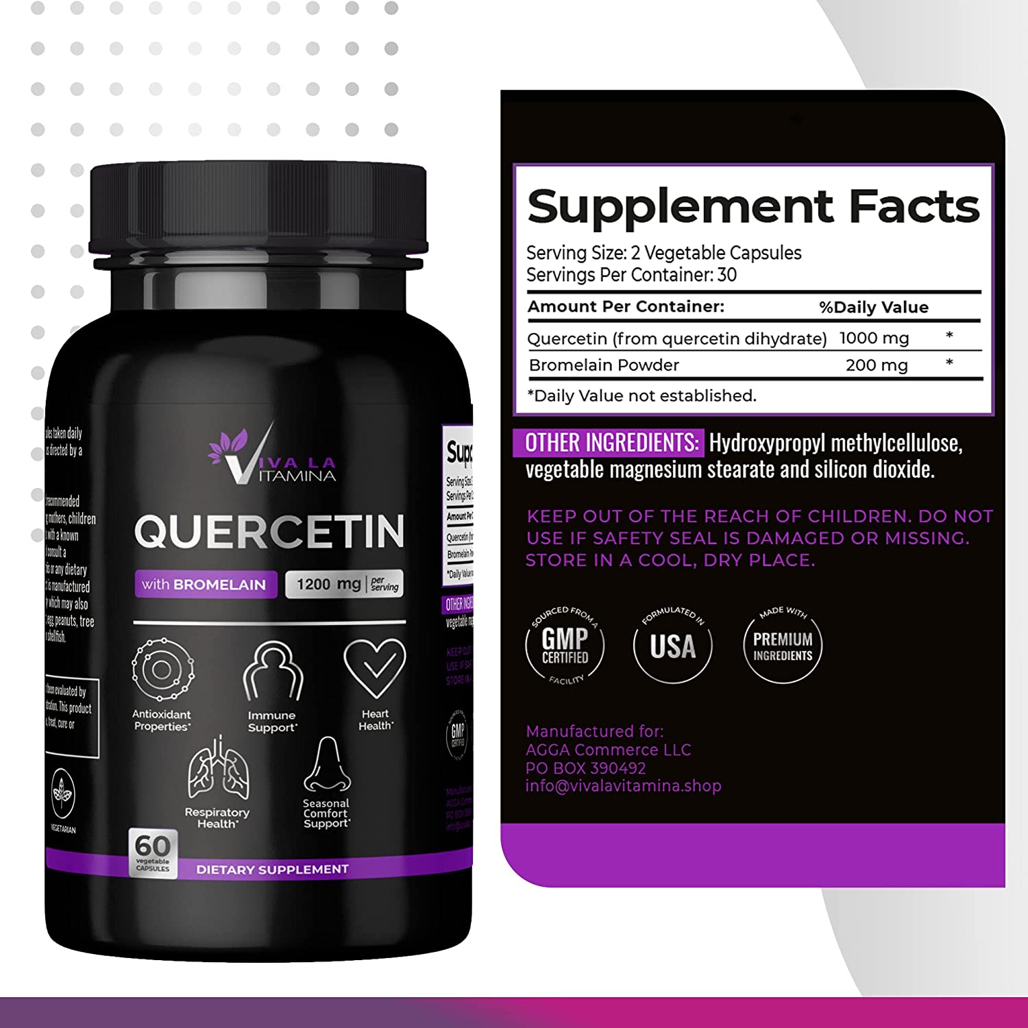 Viva la Vitamina Quercetin and Bromelain Supplement 60Count 1200mg