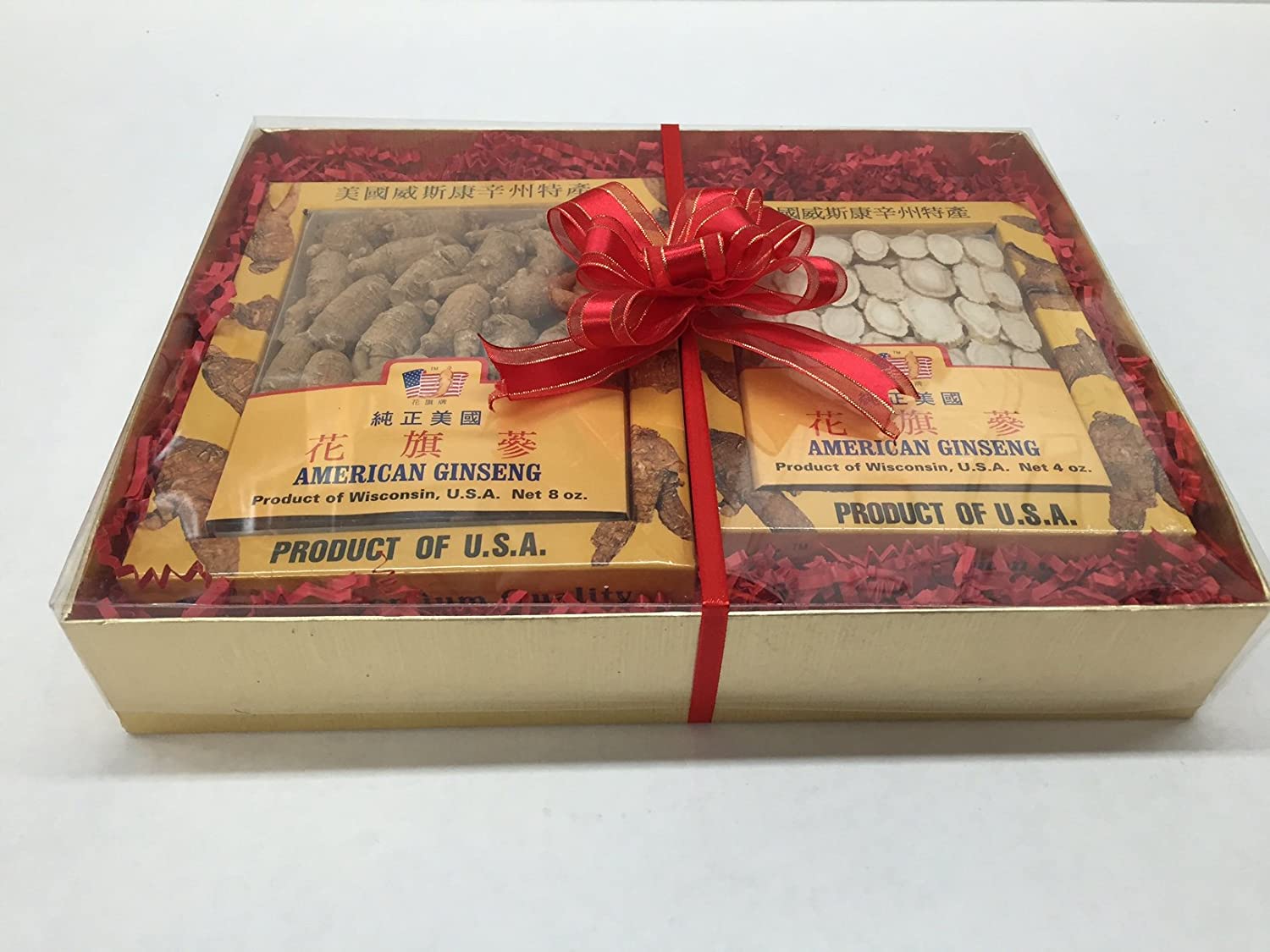 Premium Ginseng Gift Box Set, Ginseng Medium Size Round (8oz), Ginseng Slice (4oz)