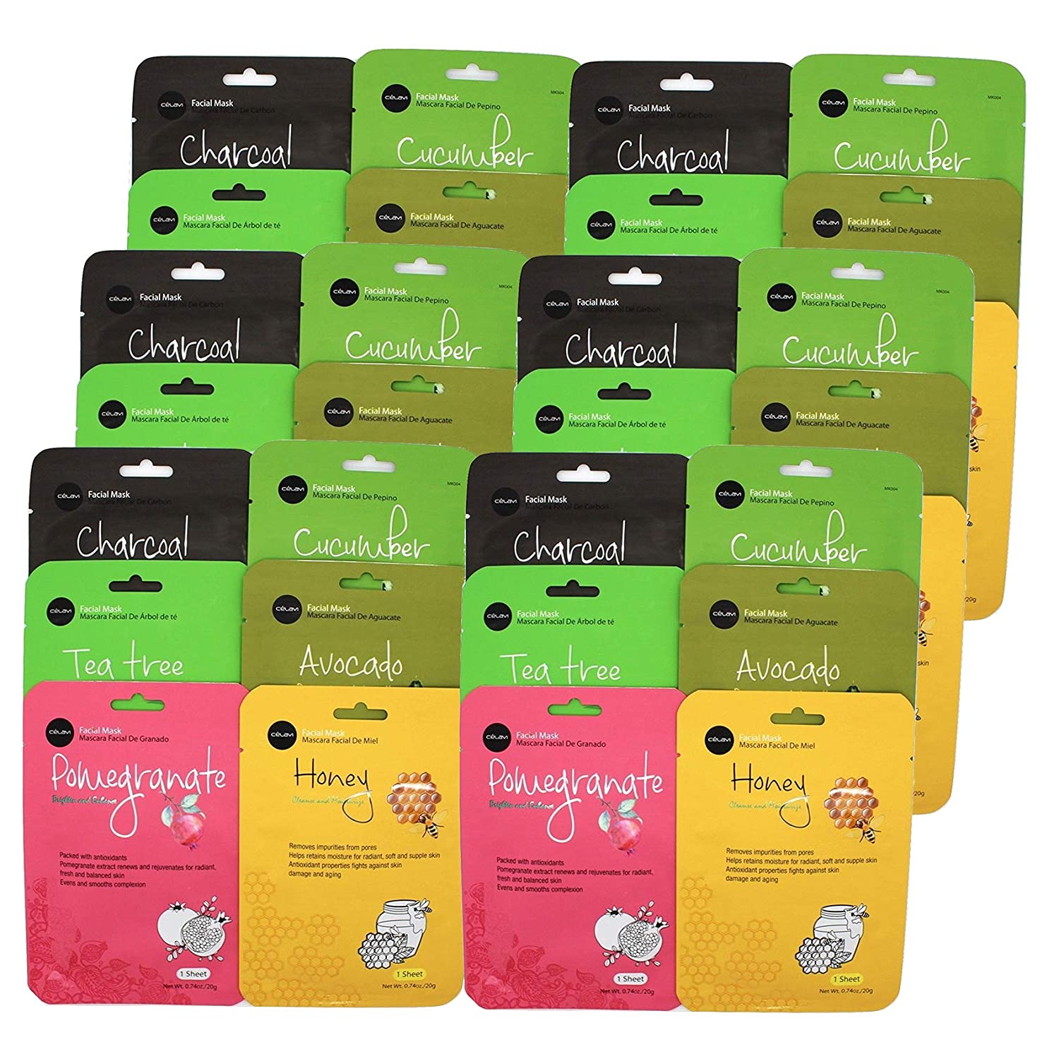 Celavi Essence Facial Face Mask Paper Sheet Korea Skin Care Moisturizing 6 packs for each 6 flavors