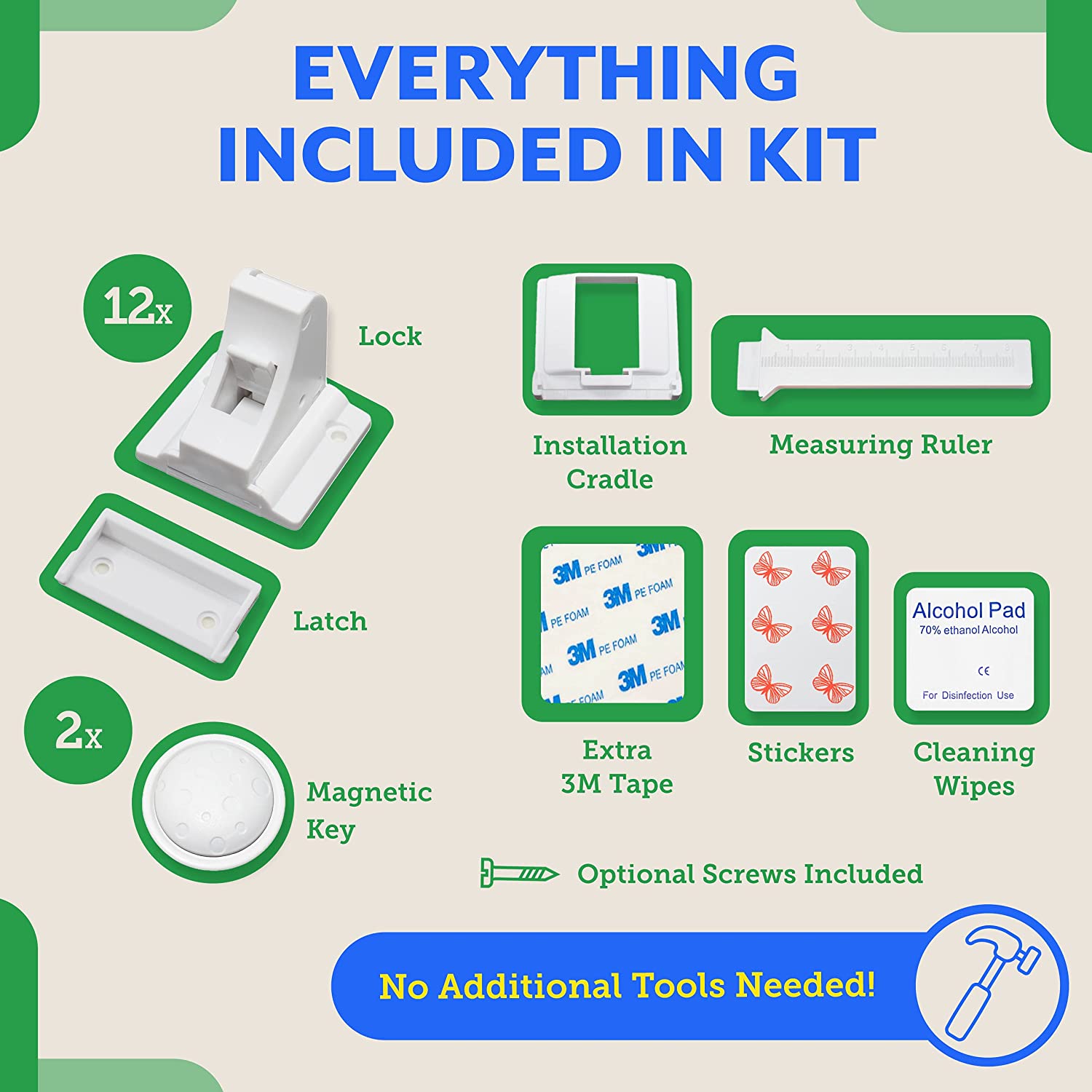 Eco-Baby Child Safety Magnetic Cabinet and Drawer Locks for Proofing Kitchen 12 Pack Child Latches