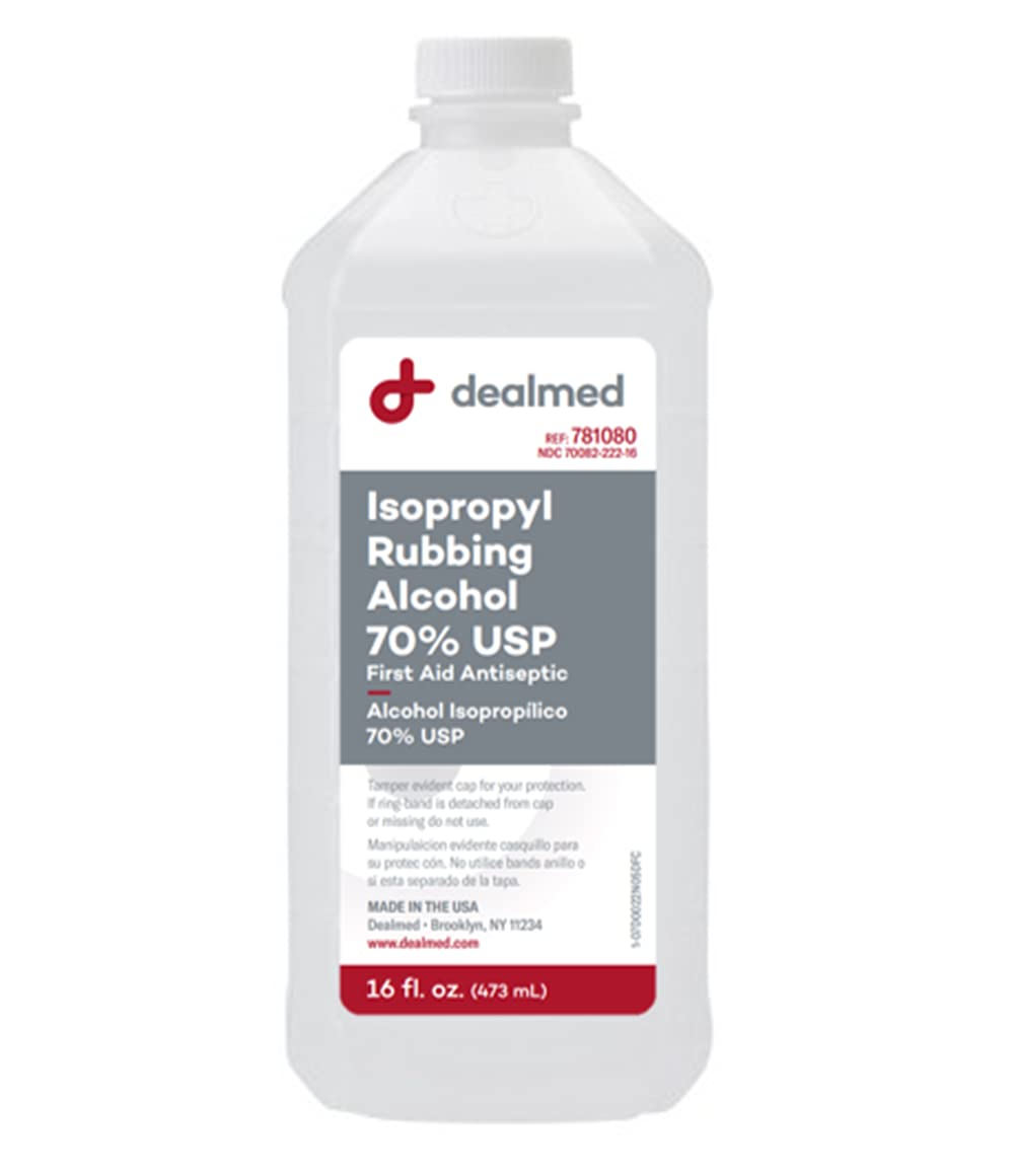 Dealmed Isopropyl Rubbing Alcohol 70% USP, First Aid Antiseptic, 16 fl. oz, (1 Pack)