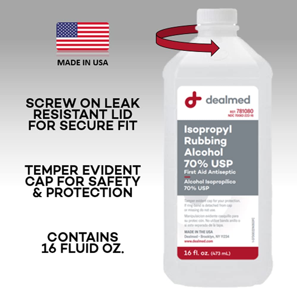 Dealmed Isopropyl Rubbing Alcohol 70% USP, First Aid Antiseptic, 16 fl. oz, (1 Pack)