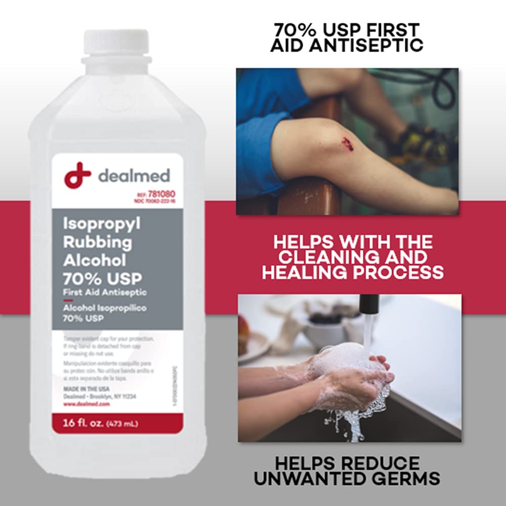 Dealmed Isopropyl Rubbing Alcohol 70% USP, First Aid Antiseptic, 16 fl. oz, (1 Pack)