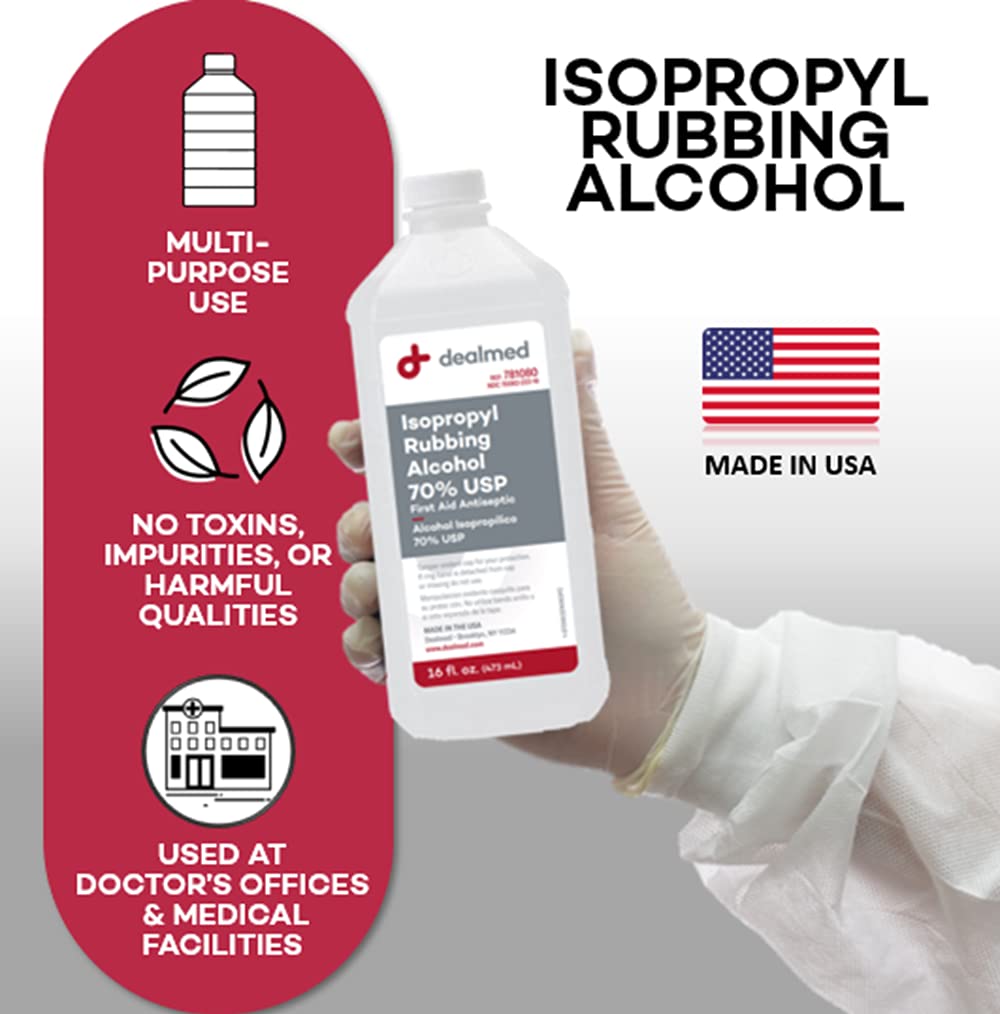 Dealmed Isopropyl Rubbing Alcohol 70% USP, First Aid Antiseptic, 16 fl. oz, (1 Pack)
