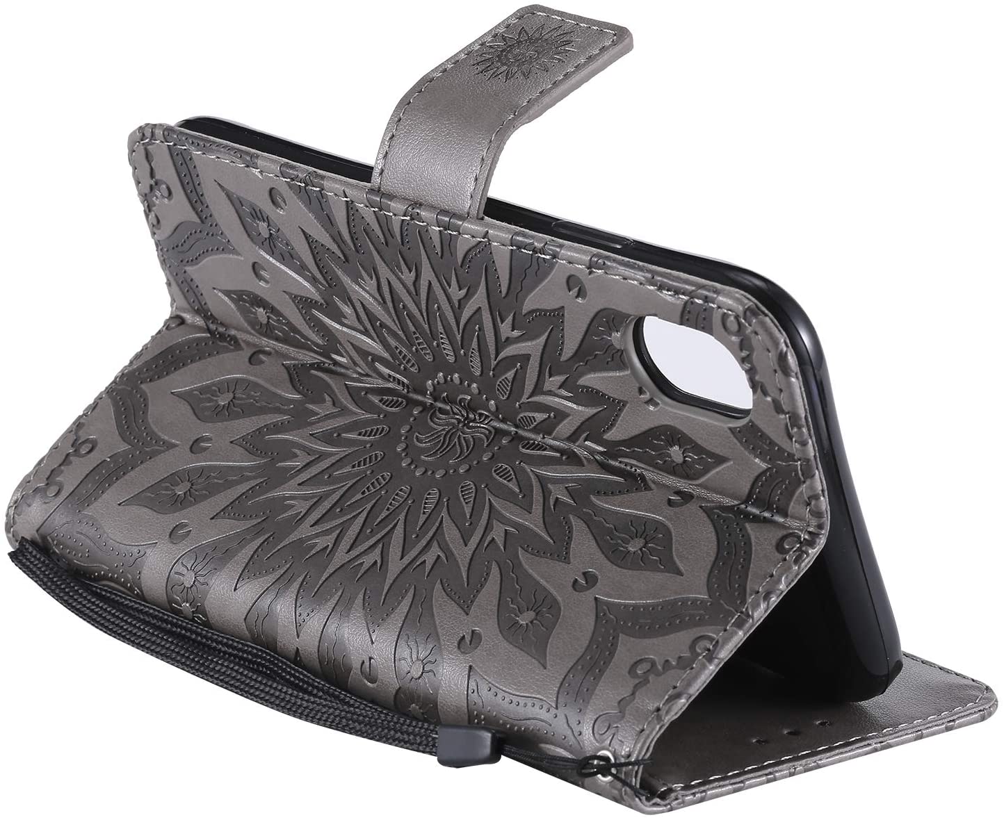 Cfrau Kickstand Wallet Case with Black Stylus for iPhone XR 6.1 inch,Retro Mandala Sunflower PU Leat