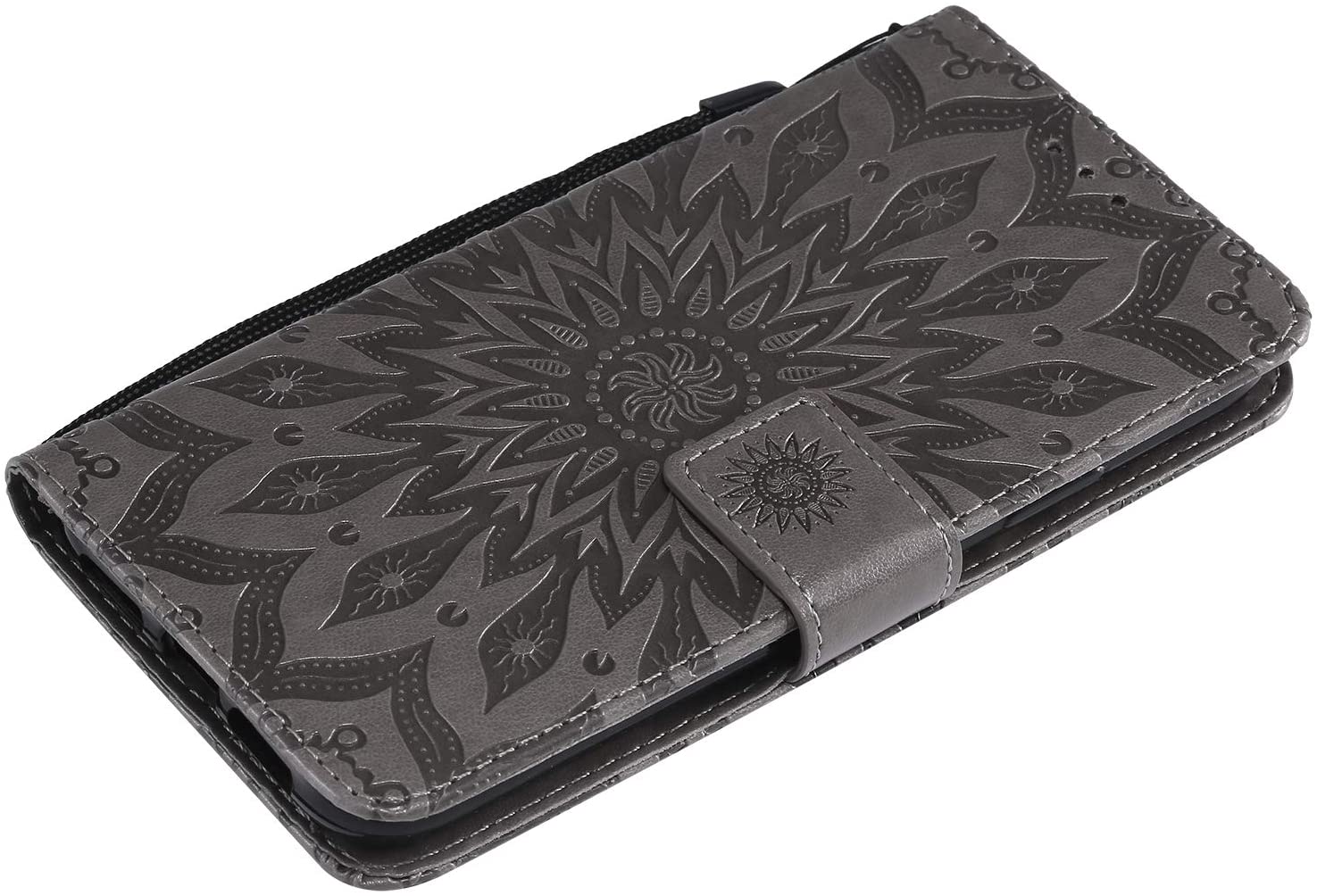 Cfrau Kickstand Wallet Case with Black Stylus for iPhone XR 6.1 inch,Retro Mandala Sunflower PU Leat