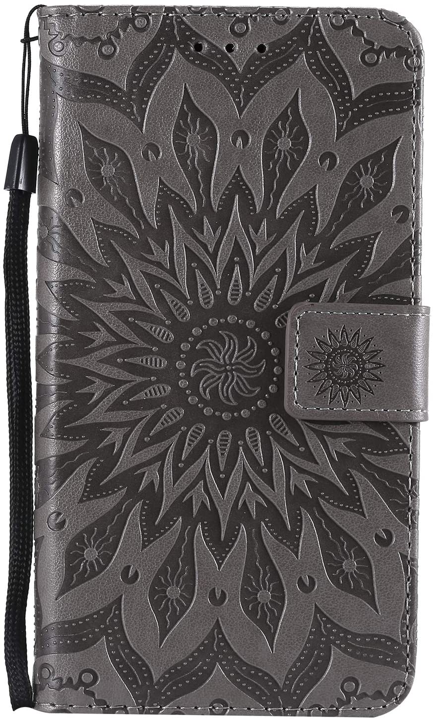 Cfrau Kickstand Wallet Case with Black Stylus for iPhone XR 6.1 inch,Retro Mandala Sunflower PU Leat