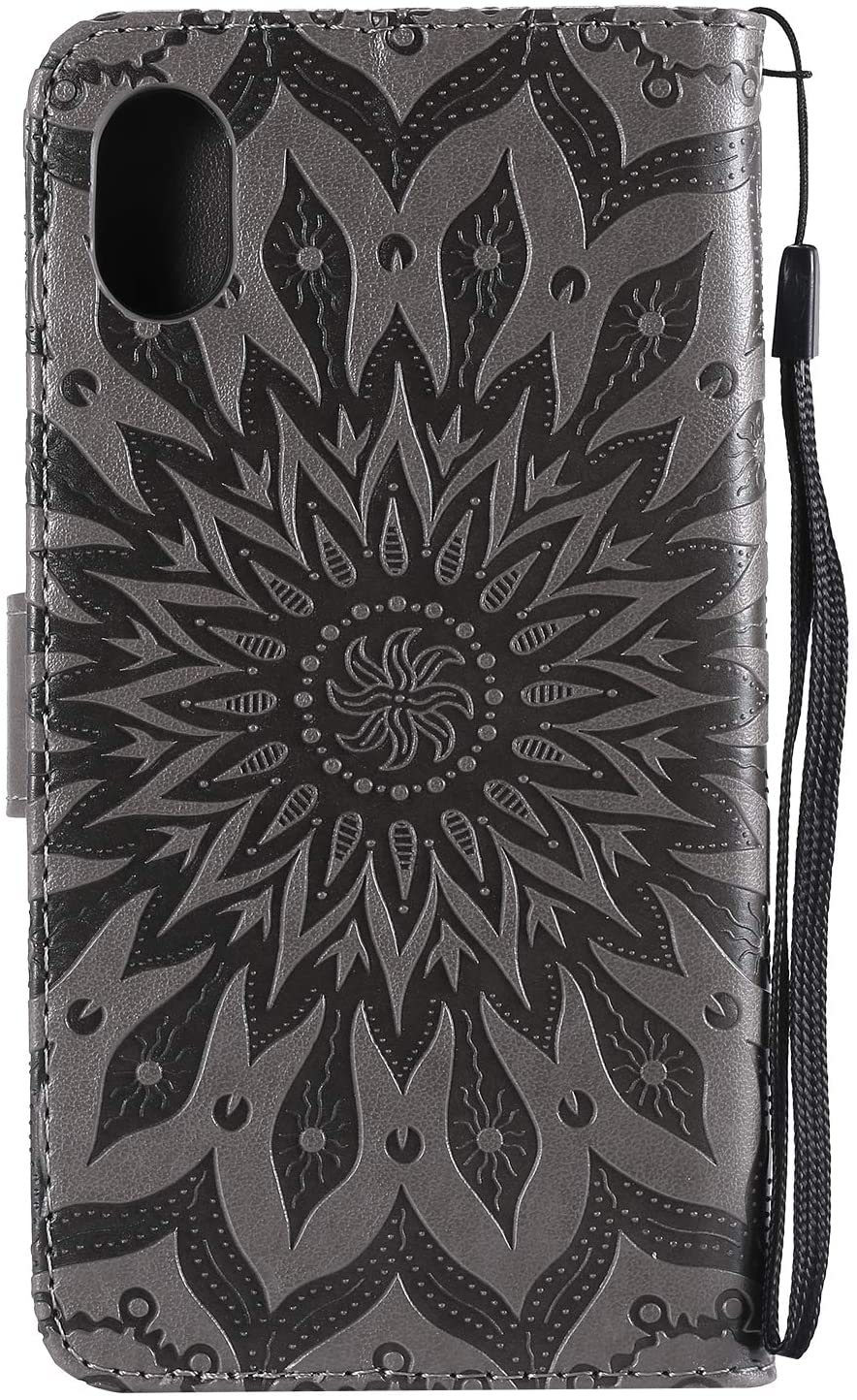 Cfrau Kickstand Wallet Case with Black Stylus for iPhone XR 6.1 inch,Retro Mandala Sunflower PU Leat