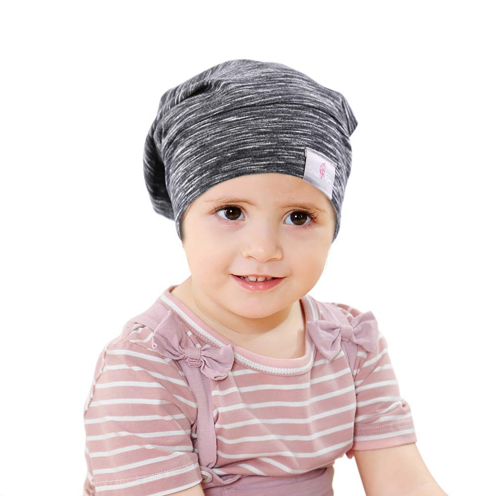 Greatremy Beanie Kids Silky Satin Lined Hair Bonnet Sleep Cap-Adjustable Elastic Band Slouchy Cotton