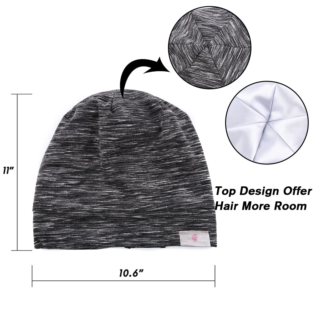 Greatremy Beanie Kids Silky Satin Lined Hair Bonnet Sleep Cap-Adjustable Elastic Band Slouchy Cotton