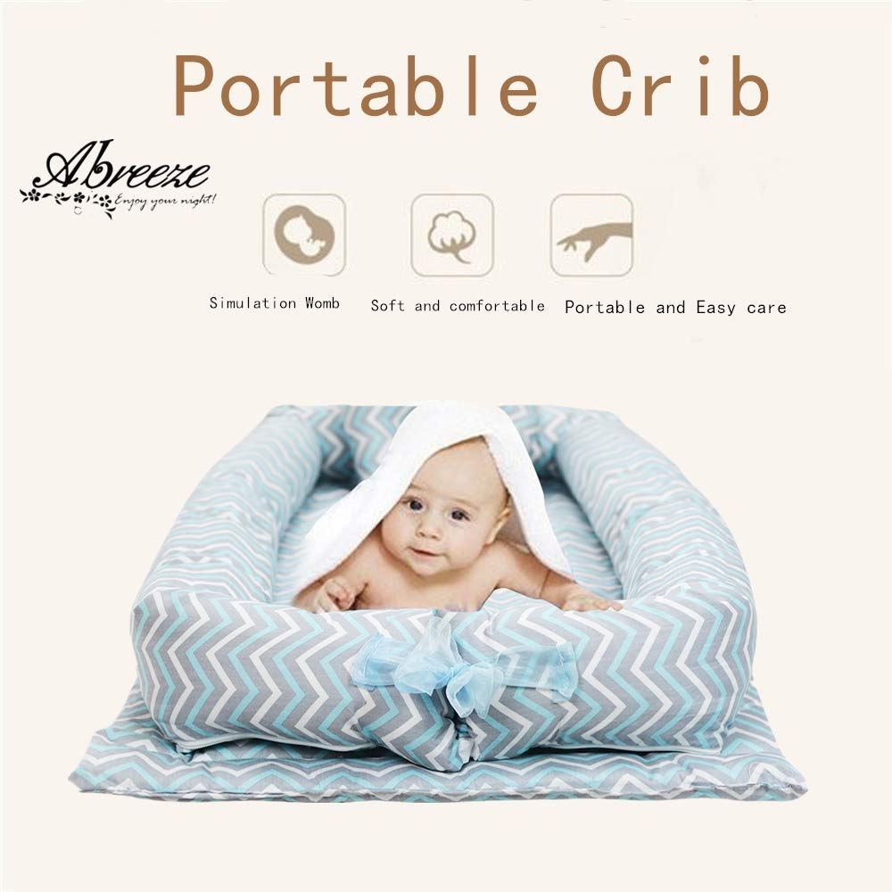 Abreeze Baby Bassinet for Bed -Blue Grey Striped Baby Lounger - Breathable Co-Sleeping Baby Bed - 10
