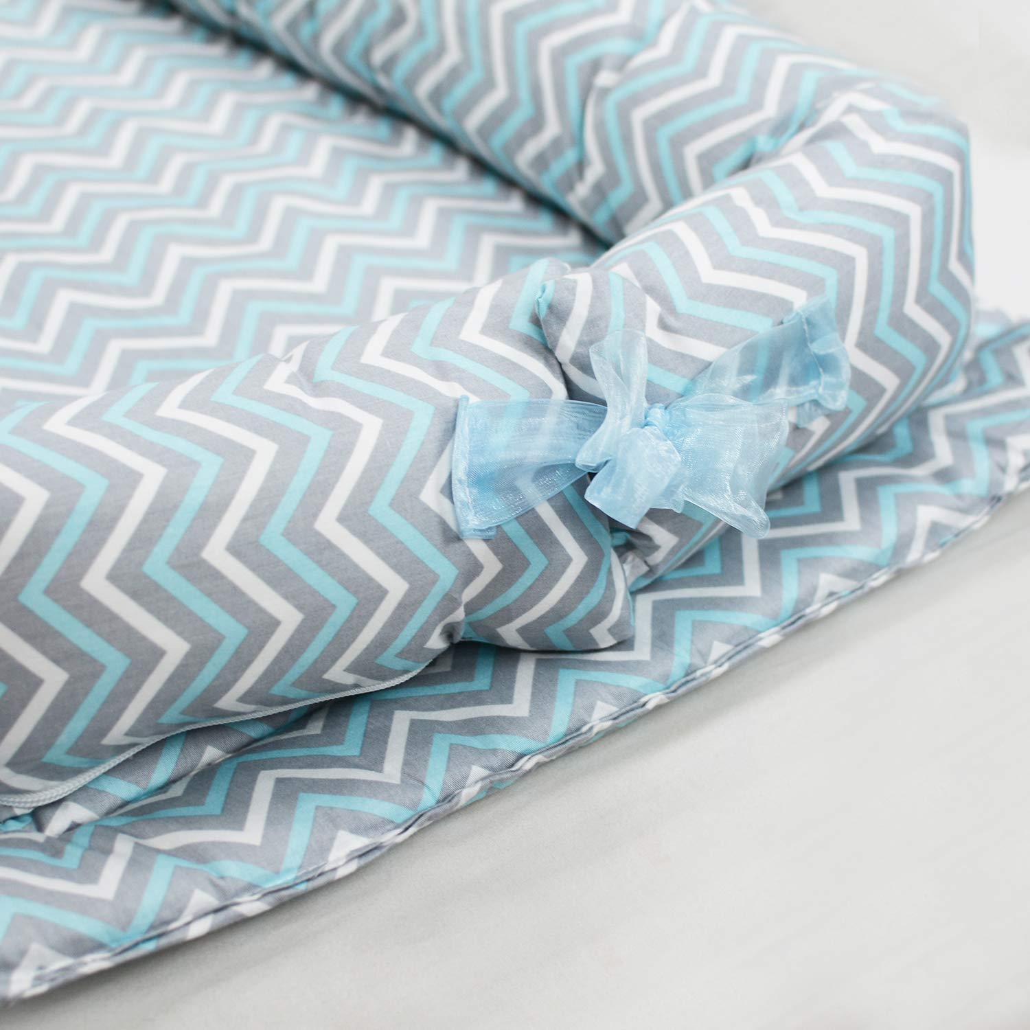 Abreeze Baby Bassinet for Bed -Blue Grey Striped Baby Lounger - Breathable Co-Sleeping Baby Bed - 10