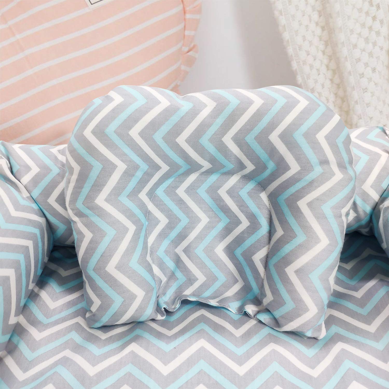 Abreeze Baby Bassinet for Bed -Blue Grey Striped Baby Lounger - Breathable Co-Sleeping Baby Bed - 10