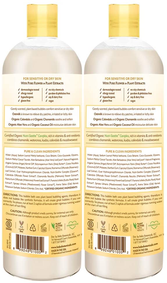 Babo Botanicals Moisturizing Plant-Based 2-in-1 Bubble Bath & Wash - with Organic Calendula & Natura