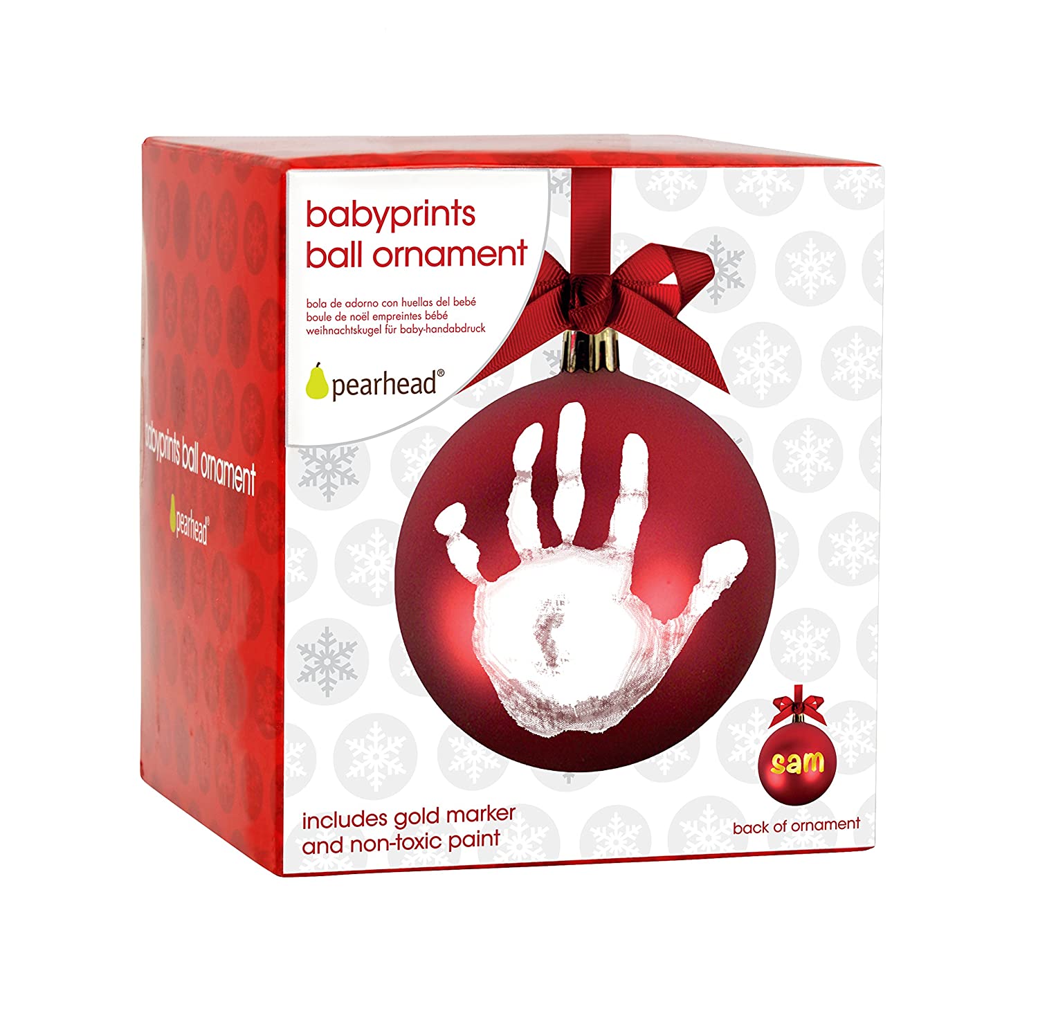 Pearhead Babyprints DIY No Bake Handprint or Footprint Holiday Ball Ornament, Red