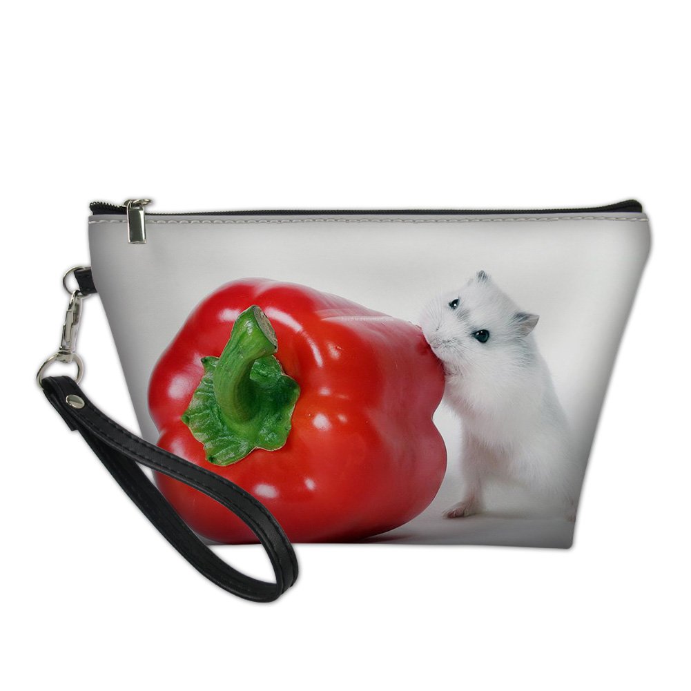 HUGS IDEA Funny Mouse Print Toiletry Bag Travel Shopping PU Leather Waterproof Cosmetic Pouch