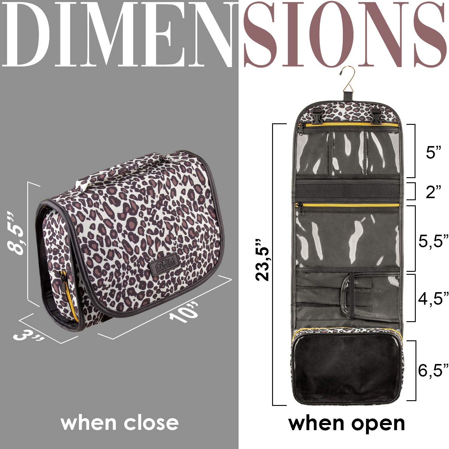 Hanging Toiletry Bag Leopard Print - TSA Approved Travel Kit for Women - Flat Makeup Case - Compact