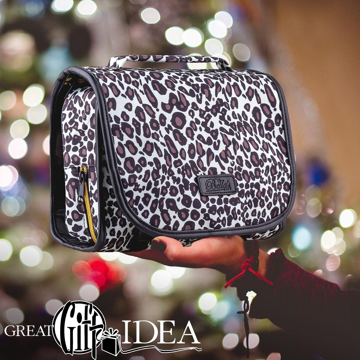 Hanging Toiletry Bag Leopard Print - TSA Approved Travel Kit for Women - Flat Makeup Case - Compact