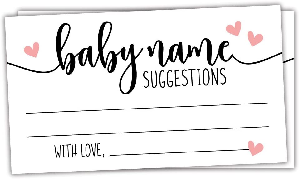50 Sweet Heart Baby Name Suggestion Cards for Baby Shower