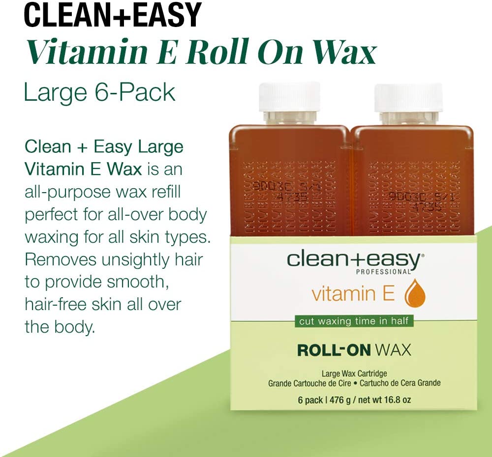 Clean & Easy Vit E Roll-On Wax 6-pack Large Vitamin E, Net Wt. 16.8 oz