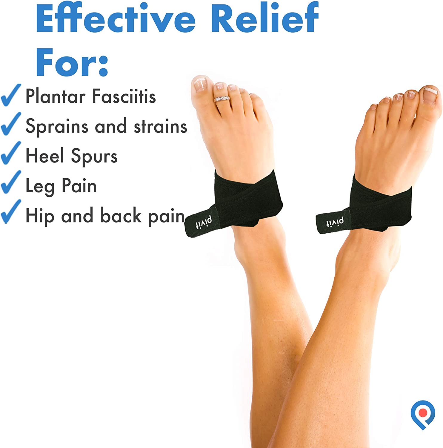 Pivit Arch Support Brace | Pair | Plantar Fasciitis Gel Strap for Men, Woman | Orthotic Compression 