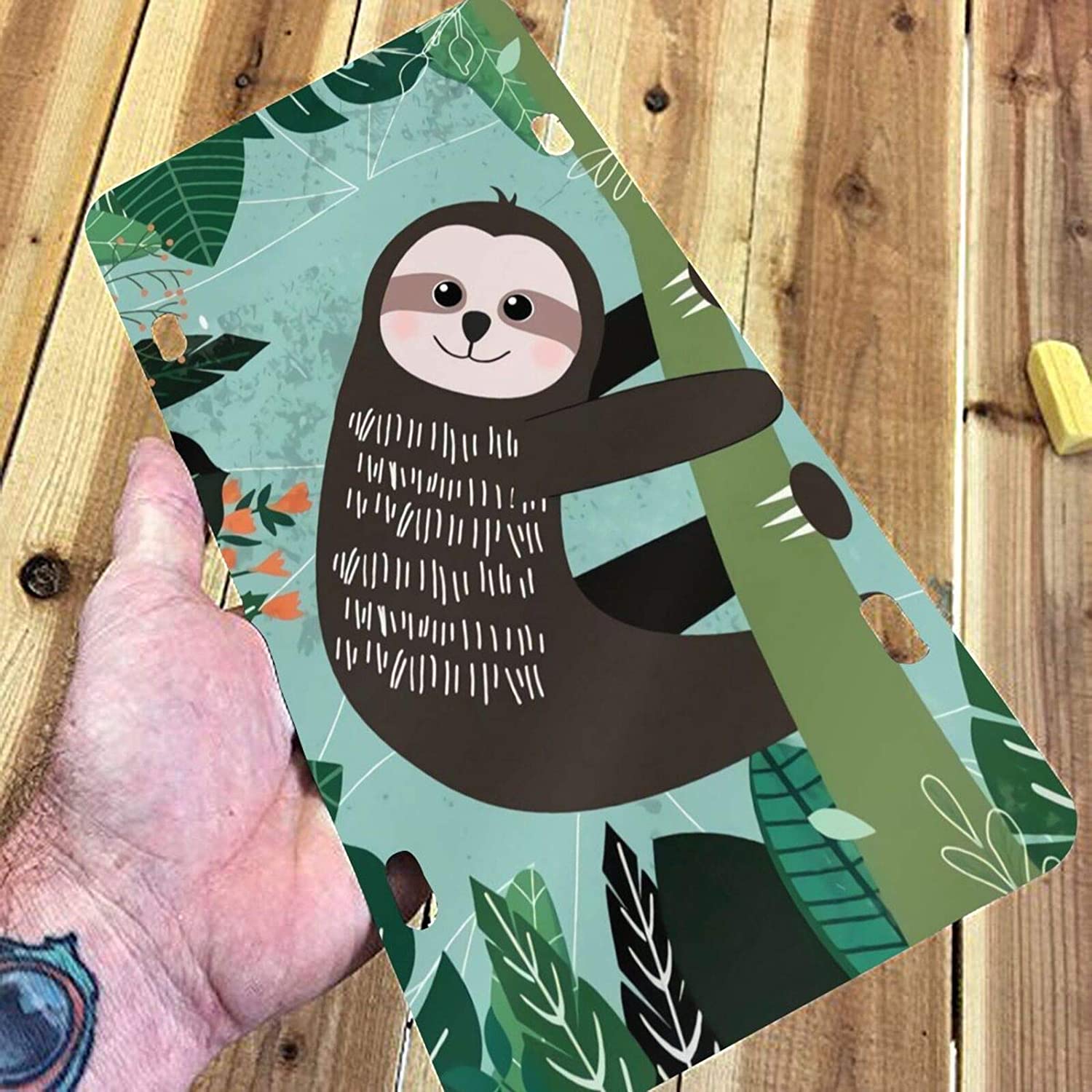 Sloth Baby License Plate Frame Aluminum Metal Covers,Metal Novelty Car Plate for Women Girls Men Boy