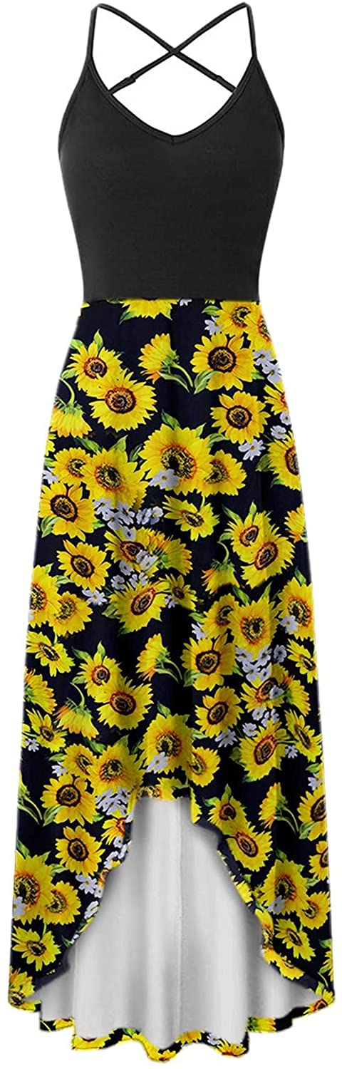 WYTong Women Sexy V-Neck Elegant Party Dress Irregular Hem Prints Long Party Dress Spaghetti Strap D