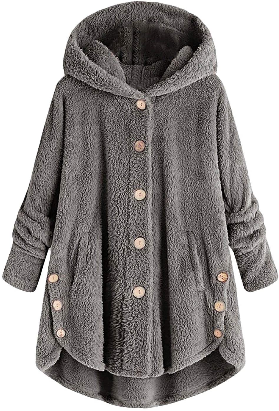 Dosoop Women Winter Hoodies Coat Loose Sweatshirt Plus Size Outerwear Button Plush Tops Hooded Cardi