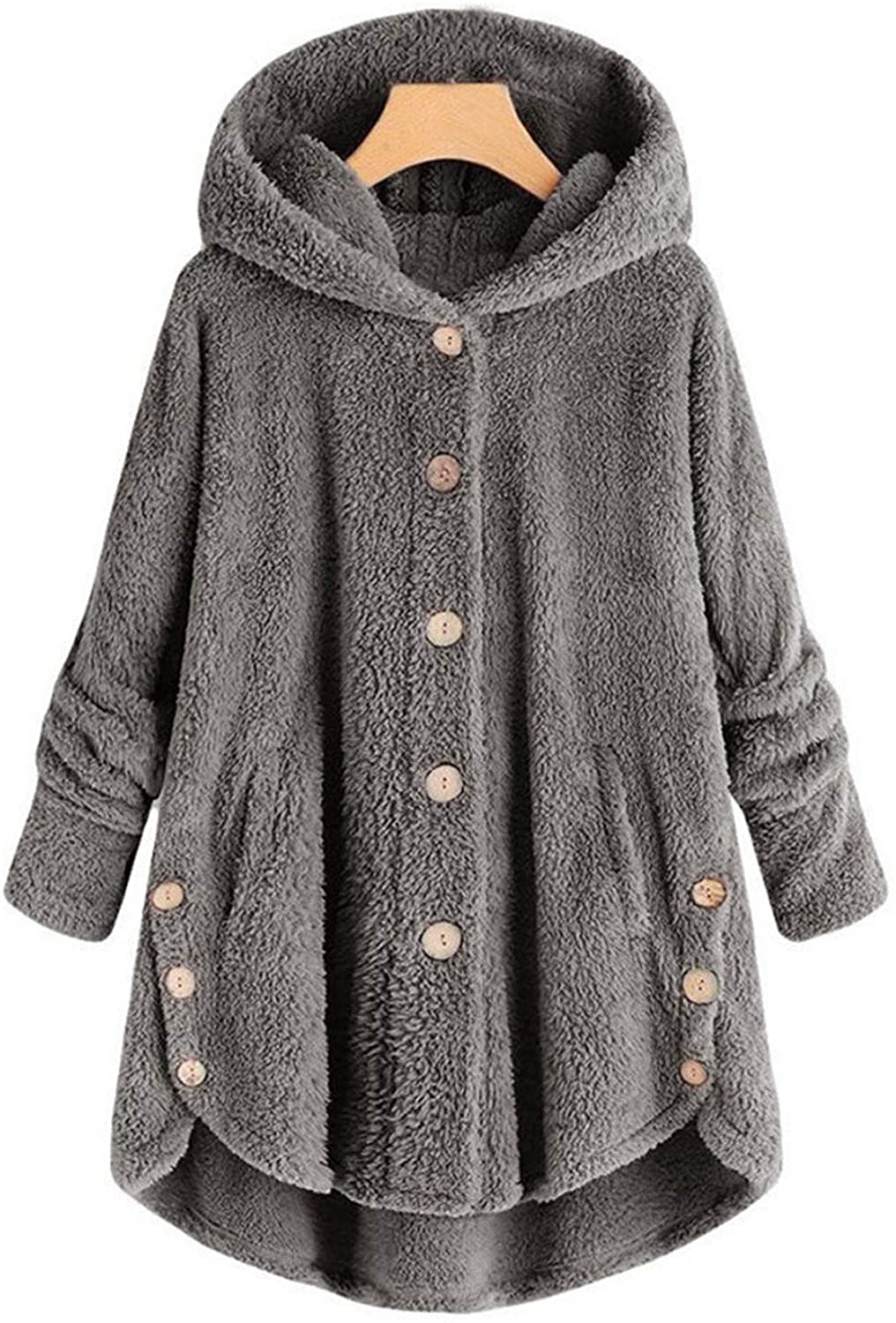 Dosoop Women Winter Hoodies Coat Loose Sweatshirt Plus Size Outerwear Button Plush Tops Hooded Cardi
