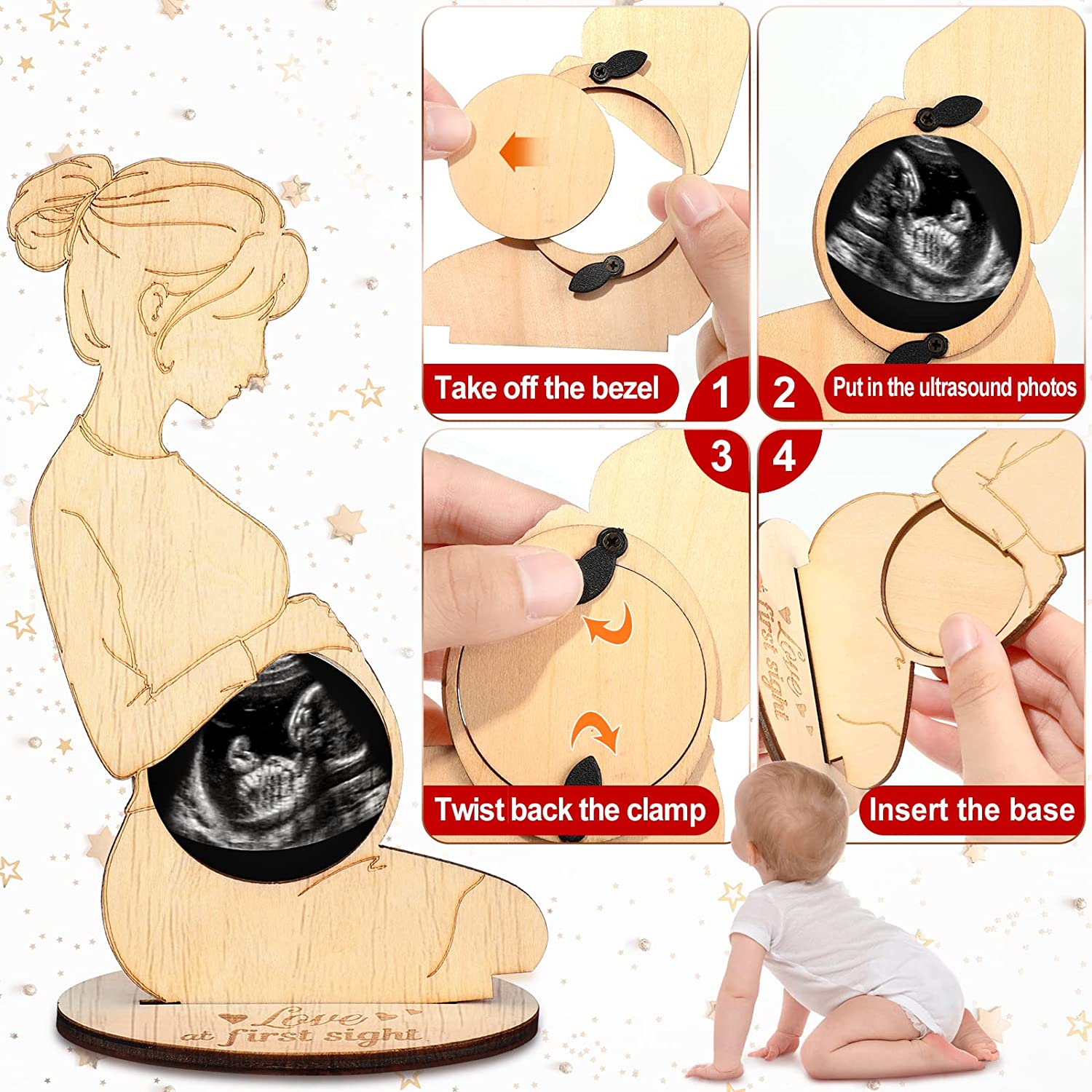 3 Pieces Christmas Pregnant Women Gifts Ideas Ultrasound Picture Frame Pregnancy Keepsake Photo Fram
