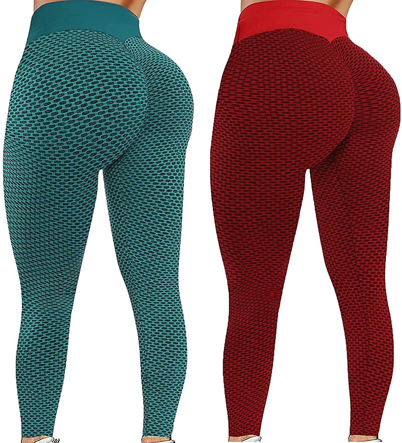 Dosoop 2Pcs High Waist Workout Stretchy Tummy Control Yoga Pants Bubble Hip Butt Lifting Legging Tex