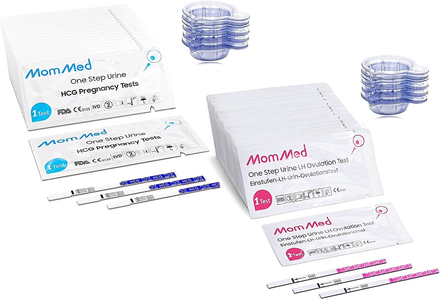 MomMed 50 Ovulation Test Strips and 25 Pregnancy Tests with Free Urine