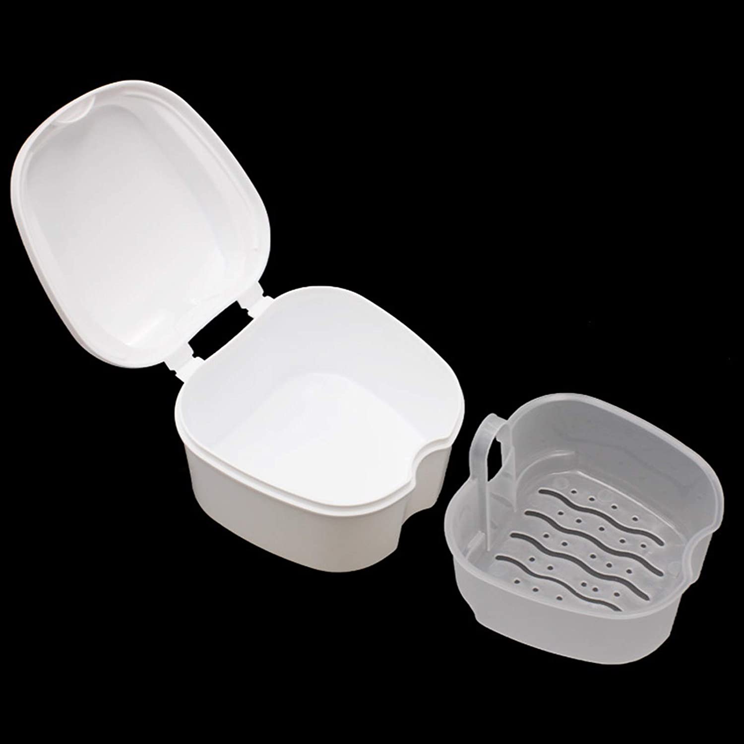 qfkj Storage Box Denture Bath Box Organizer Dental False Teeth Storage Box with Hanging Net Containe