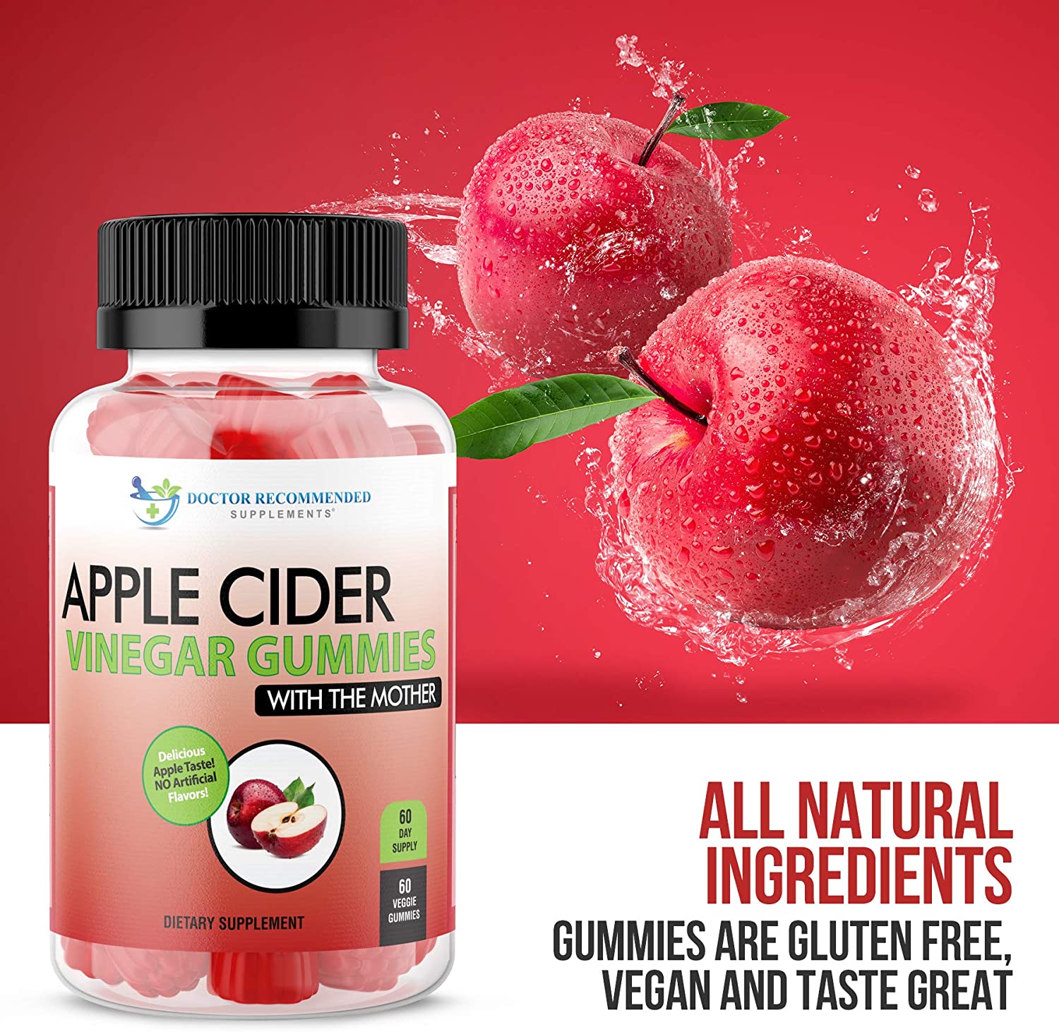 Apple Cider Vinegar Gummy Vitamins - 60 Day Supply of Apple Cider Vinegar Gummies with The Mother, B