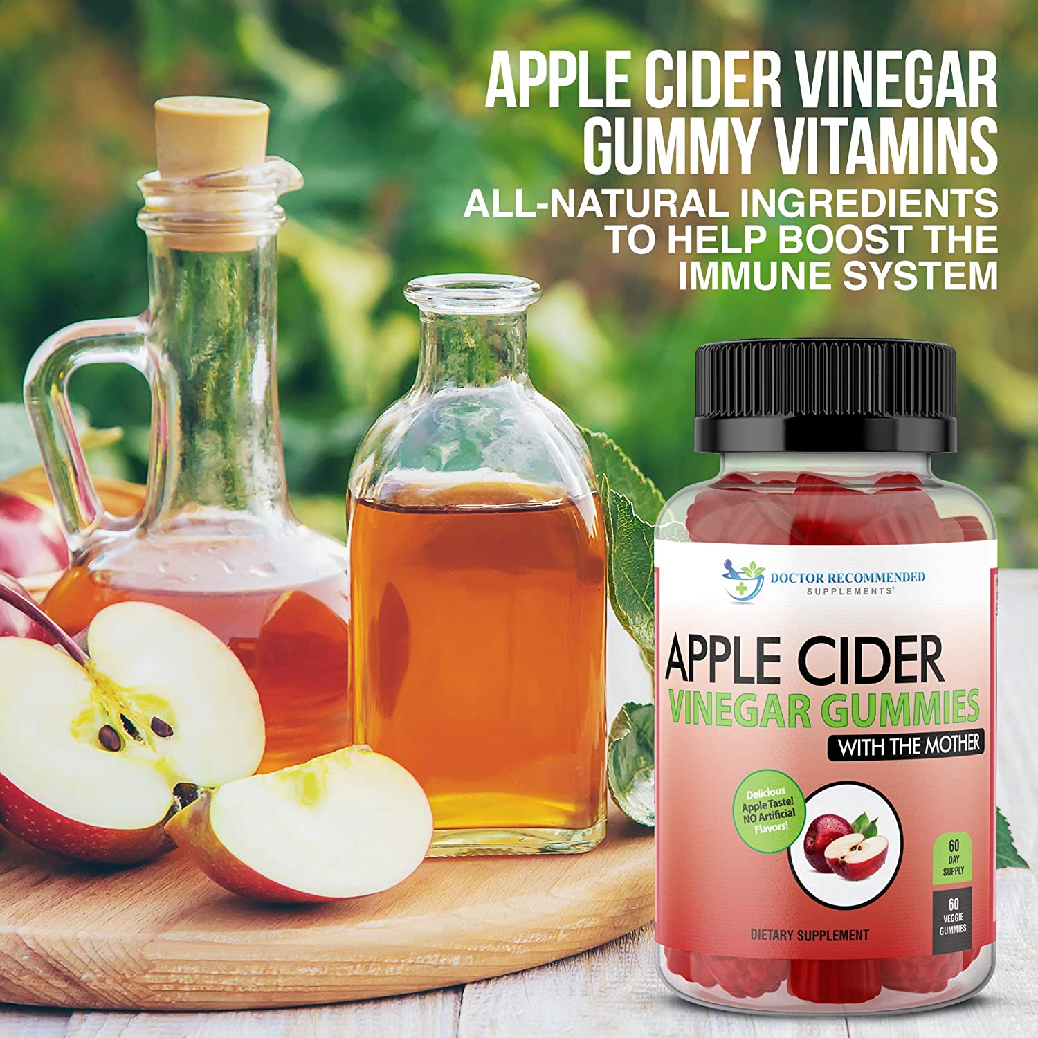 Apple Cider Vinegar Gummy Vitamins - 60 Day Supply of Apple Cider Vinegar Gummies with The Mother, B