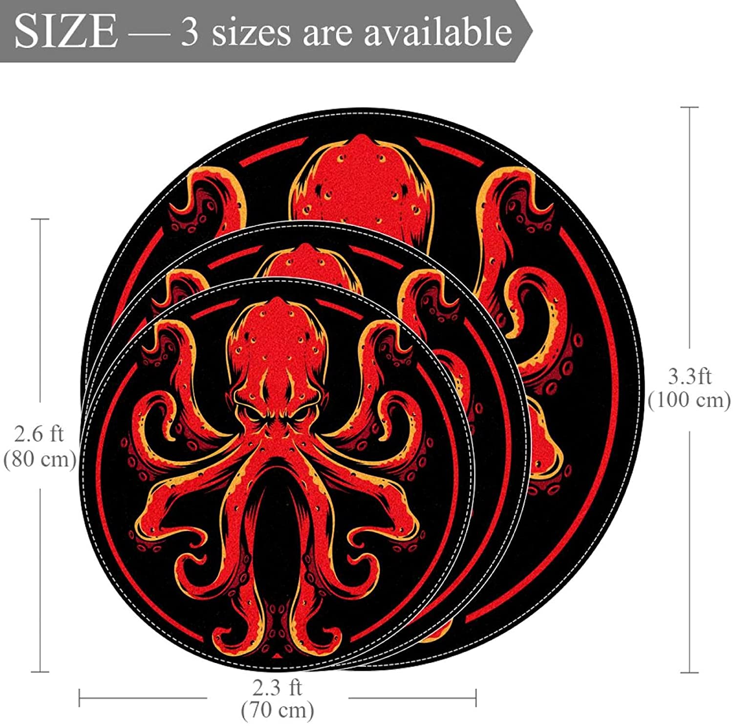 Red Octopus Children Carpet Soft Comfy Round Carpet Bathroom Living Room Non Slip pad for Room Decor