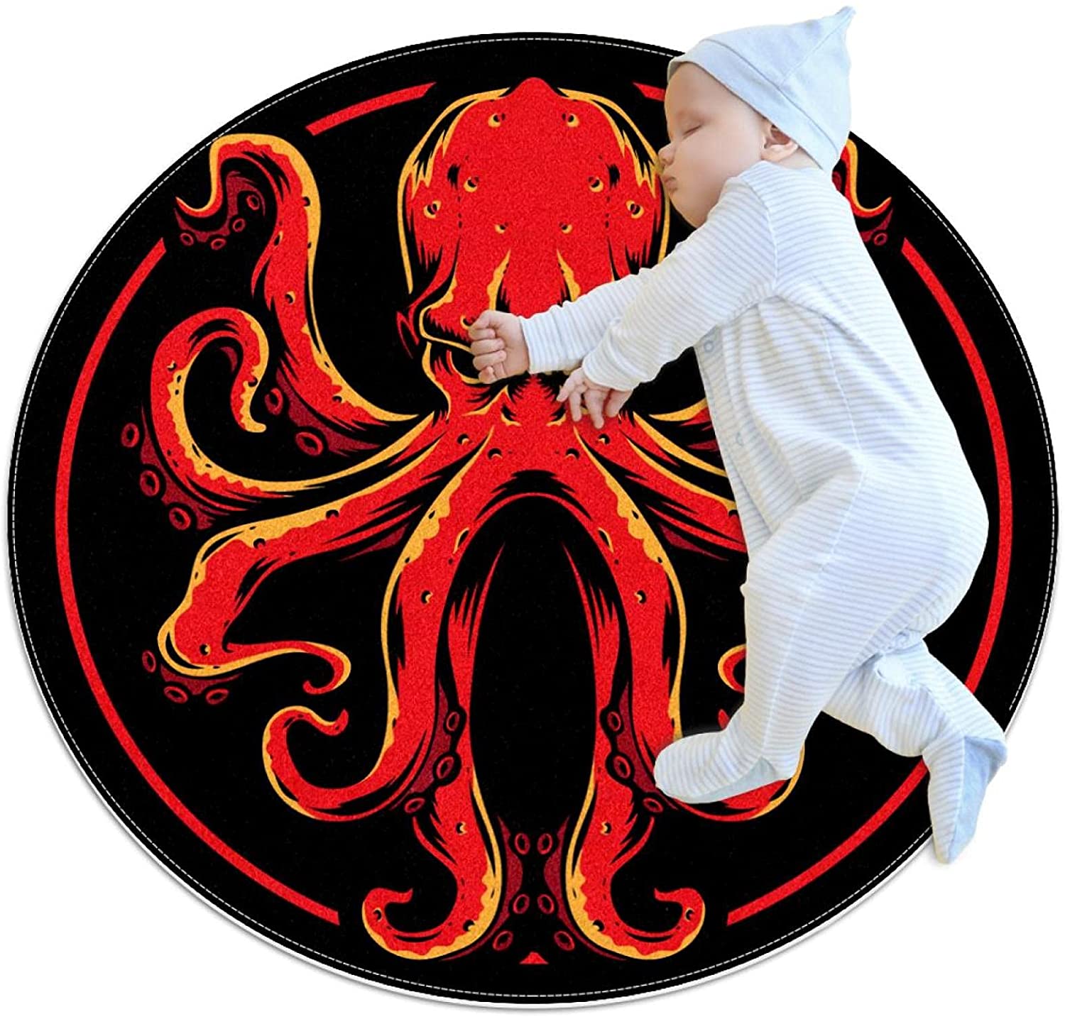 Red Octopus Children Carpet Soft Comfy Round Carpet Bathroom Living Room Non Slip pad for Room Decor