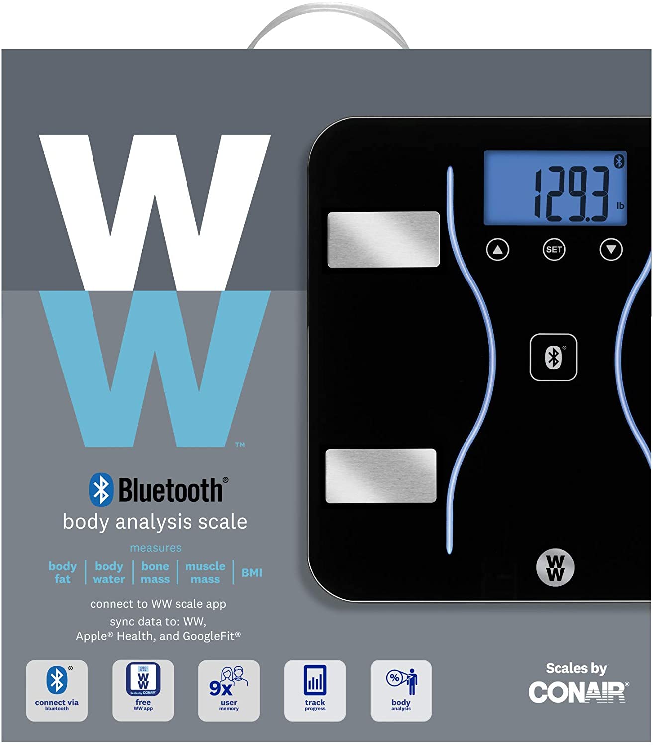 WW Scales by Conair Bluetooth Body Analysis Bathroom Scale, Measures Body Fat, Body Water, Bone Mass