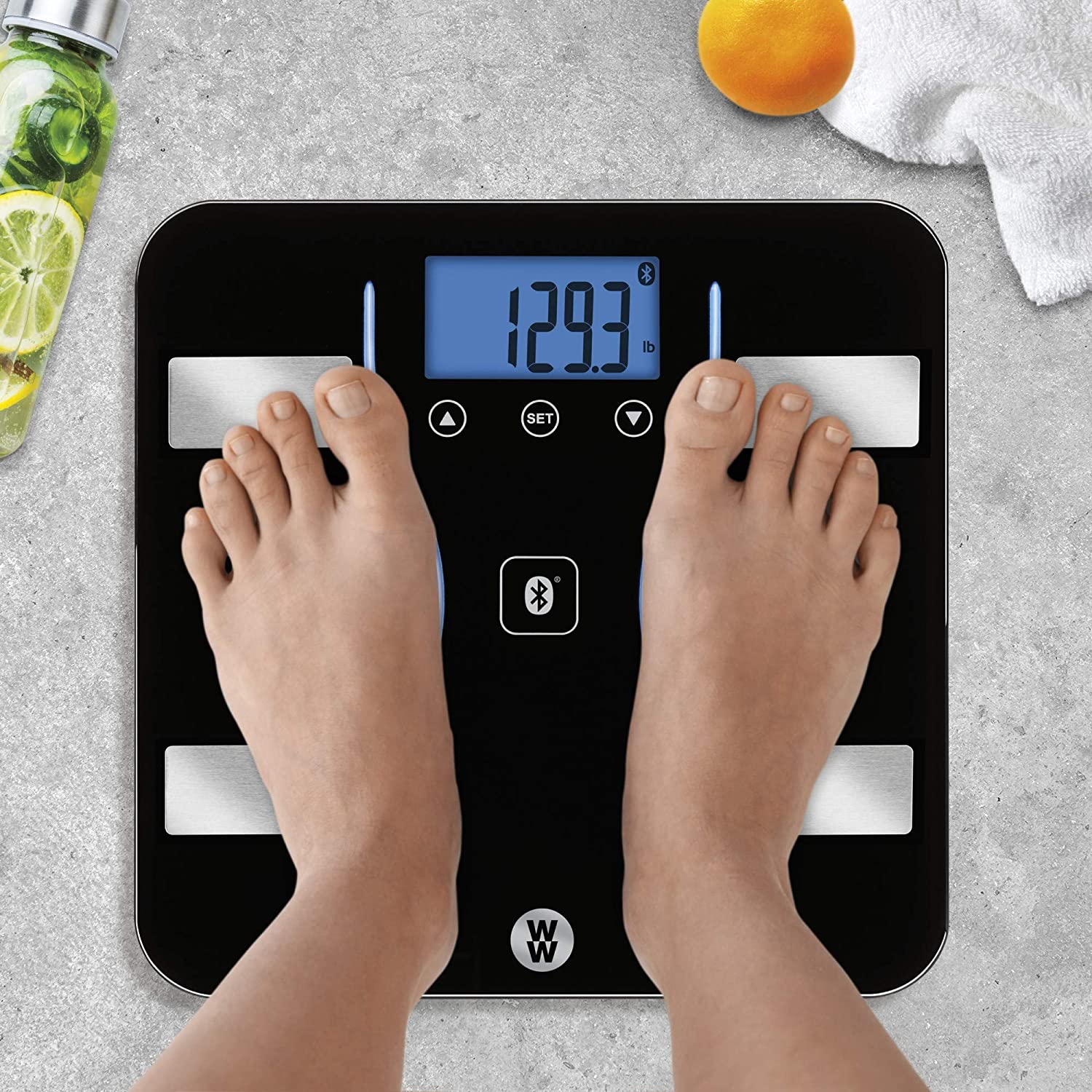 WW Scales by Conair Bluetooth Body Analysis Bathroom Scale, Measures Body Fat, Body Water, Bone Mass