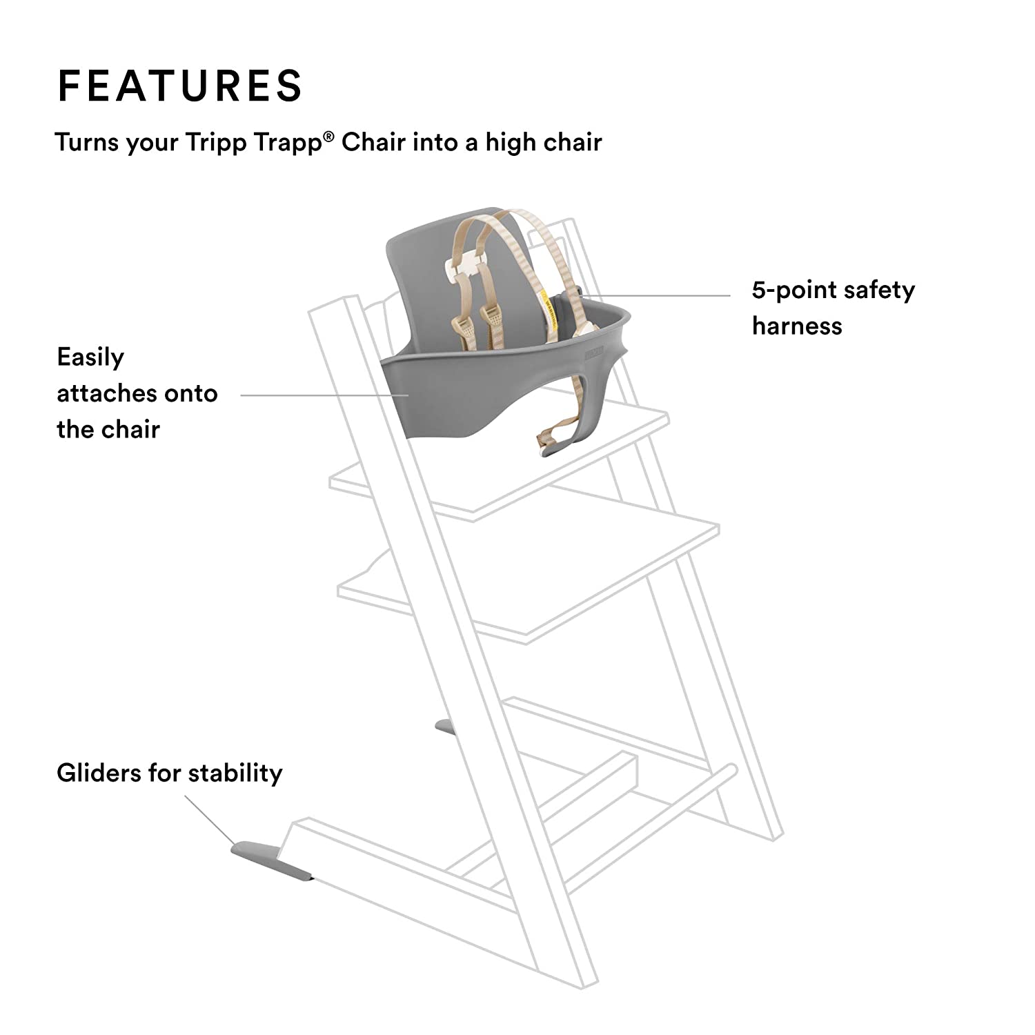 Tripp Trapp Baby Set from Stokke, Storm Grey - Convert The Tripp Trapp Chair into High Chair - Remov