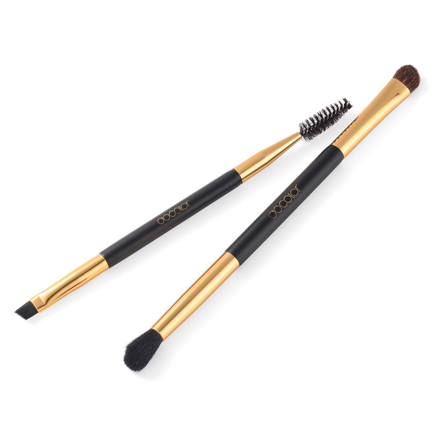 2pcs Duo Eyebrow Brush, Docolor Professional Eye Makeup Tool, Eyeshadow Brush and Spoolie Brush Blac