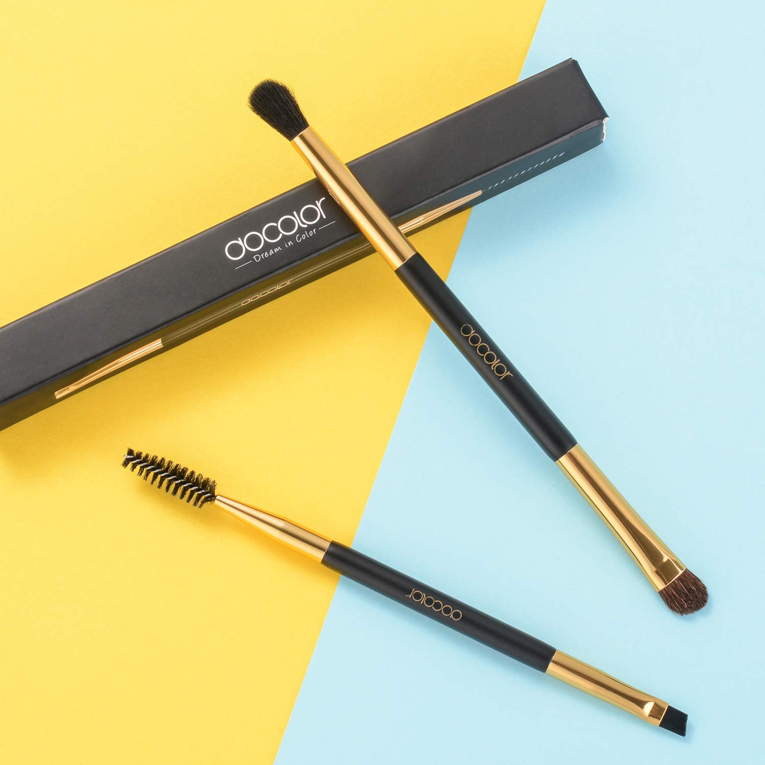 2pcs Duo Eyebrow Brush, Docolor Professional Eye Makeup Tool, Eyeshadow Brush and Spoolie Brush Blac
