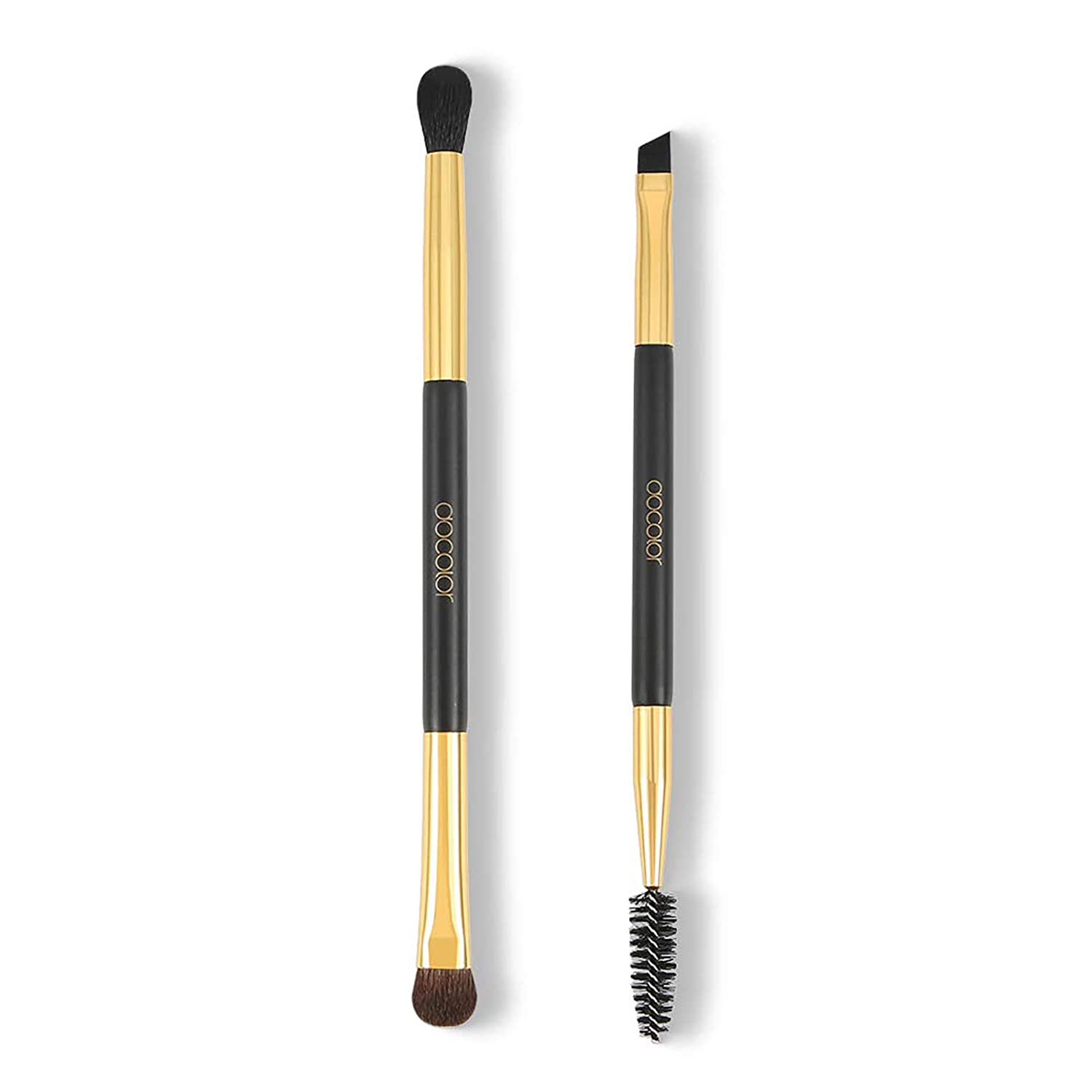 2pcs Duo Eyebrow Brush, Docolor Professional Eye Makeup Tool, Eyeshadow Brush and Spoolie Brush Blac